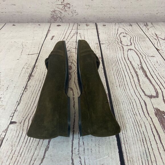Stuart Weitzman Slip‎ On Kitten Heel Pointed Toe Womens 7.5 Dark Green Suede - Picture 6 of 10